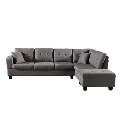 Faux Leather Left Chaise Living Room Sofa Set with Storage Ottoman