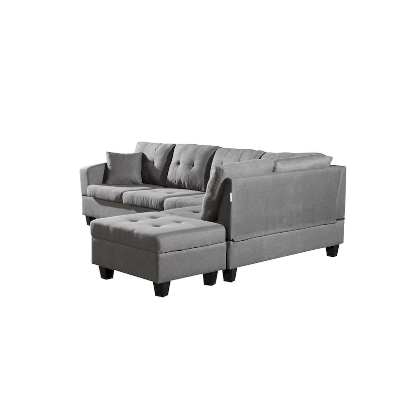 Faux Leather Left Chaise Living Room Sofa Set with Storage Ottoman