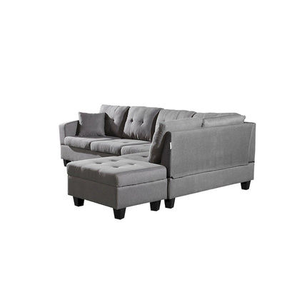 Faux Leather Left Chaise Living Room Sofa Set with Storage Ottoman