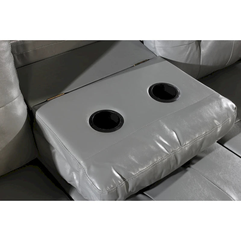 Faux Leather Left Chaise Living Room Sofa Set with Storage Ottoman