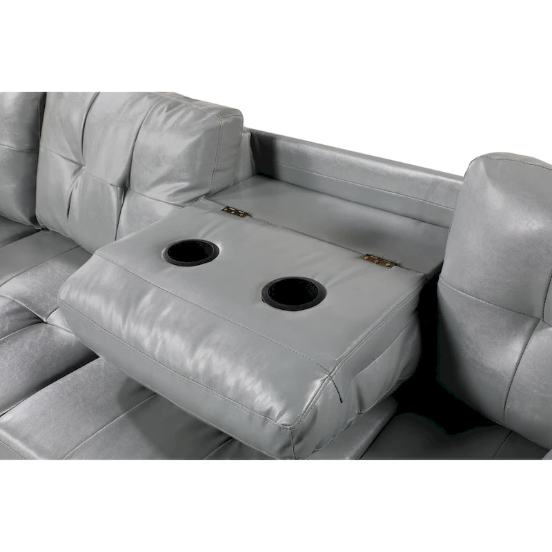 Faux Leather Left Chaise Living Room Sofa Set with Storage Ottoman