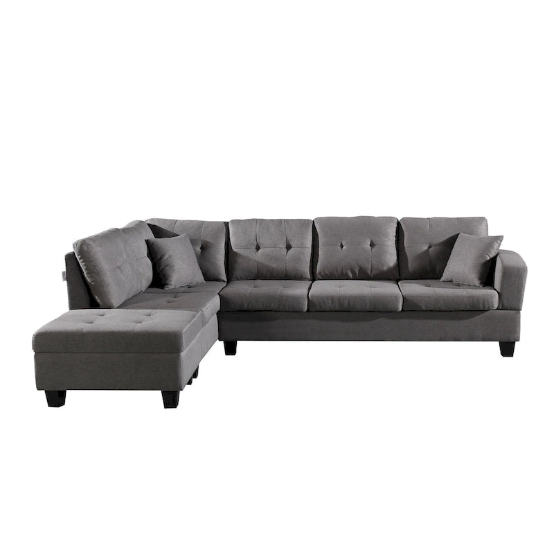 Faux Leather Left Chaise Living Room Sofa Set with Storage Ottoman