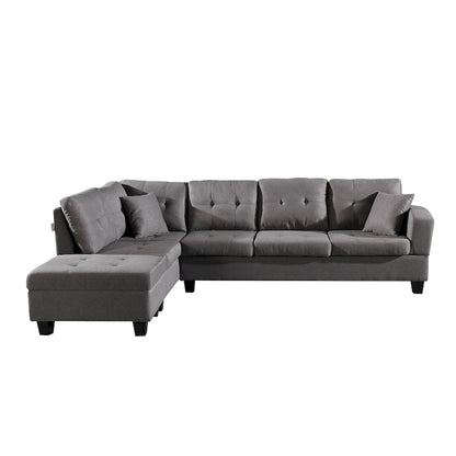 Faux Leather Left Chaise Living Room Sofa Set with Storage Ottoman