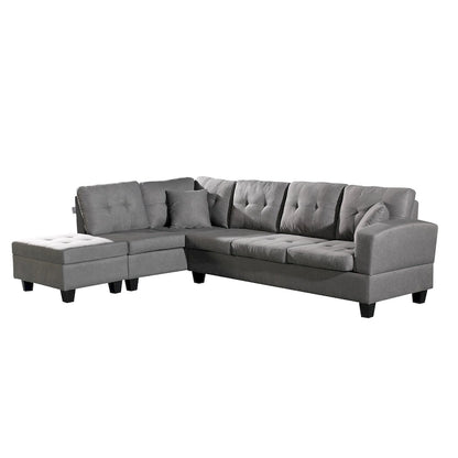 Faux Leather Left Chaise Living Room Sofa Set with Storage Ottoman