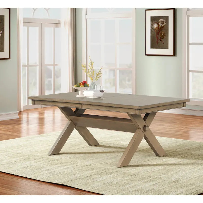 Roundhill Furniture Raven Wood Trestle Extendable Dining Table with Leaf, Glazed Pine Brown