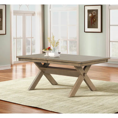 Roundhill Furniture Raven Wood Trestle Extendable Dining Table with Leaf, Glazed Pine Brown