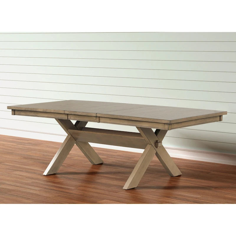 Roundhill Furniture Raven Wood Trestle Extendable Dining Table with Leaf, Glazed Pine Brown