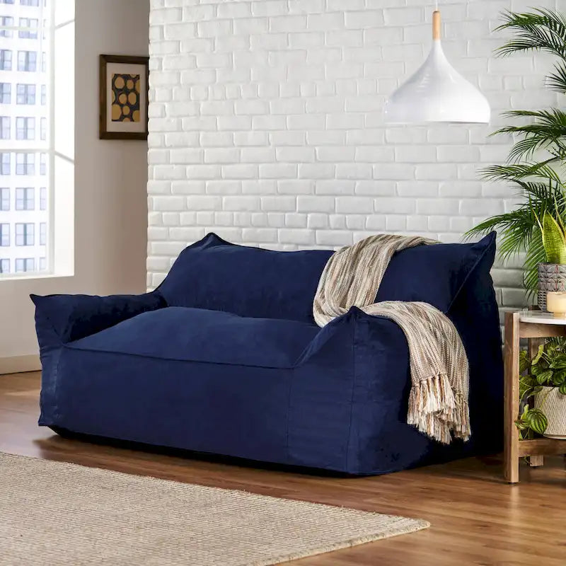 Velie Velveteen 2 Seater Oversized Bean Bag Chair with Armrests by Christopher Knight Home