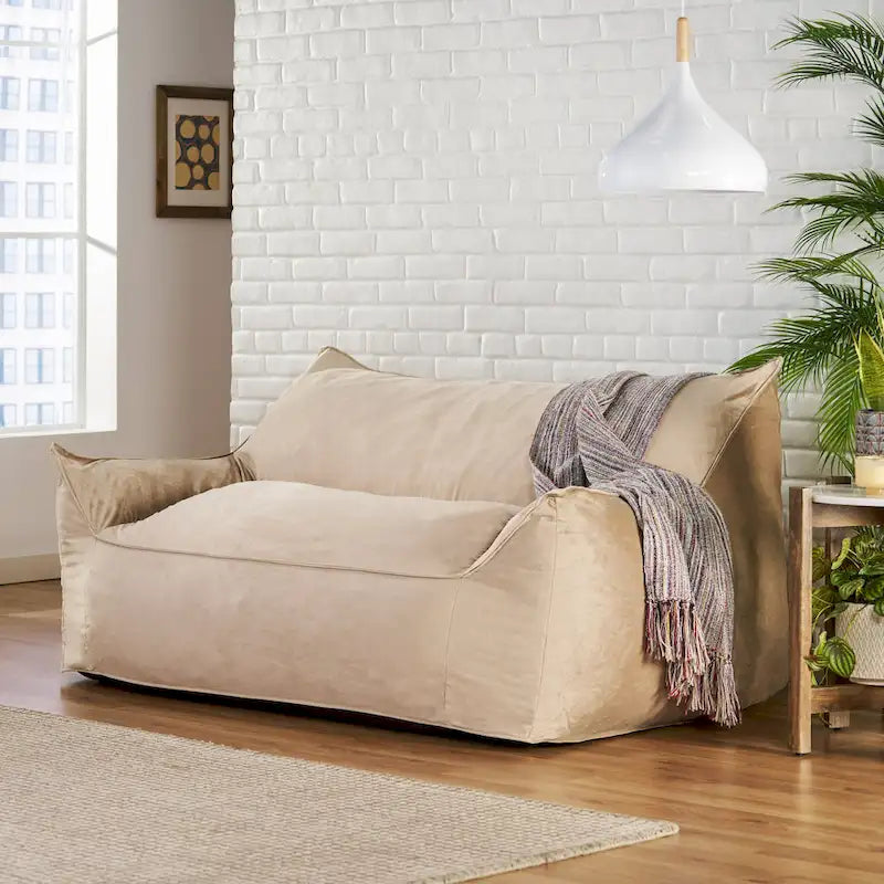 Velie Velveteen 2 Seater Oversized Bean Bag Chair with Armrests by Christopher Knight Home