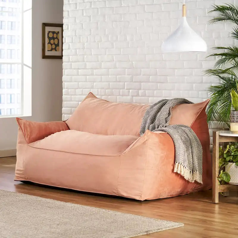 Velie Velveteen 2 Seater Oversized Bean Bag Chair with Armrests by Christopher Knight Home