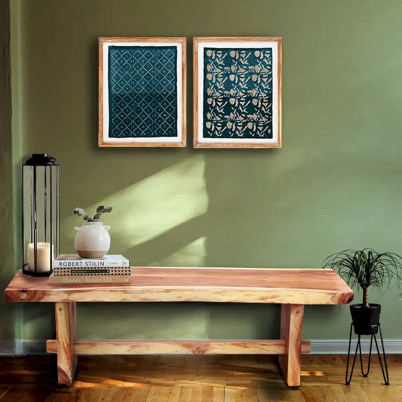 Chic Teak Suar Live Edge Slab Backless Bench approximately 69 long