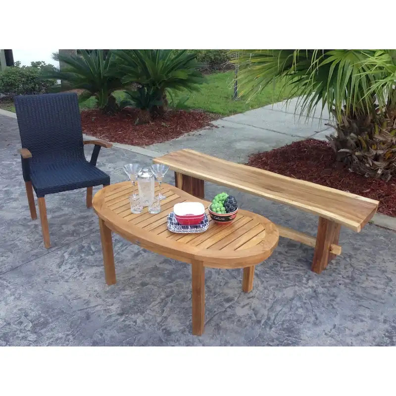 Chic Teak Suar Live Edge Slab Backless Bench approximately 69 long