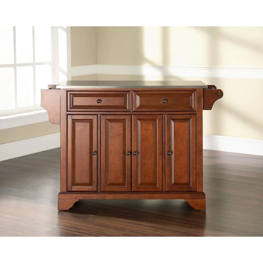 Crosley LaFayette Stainless Steel Top Kitchen Island in Classic Cherry Finish - 51.5 W x 18 D x 36 H