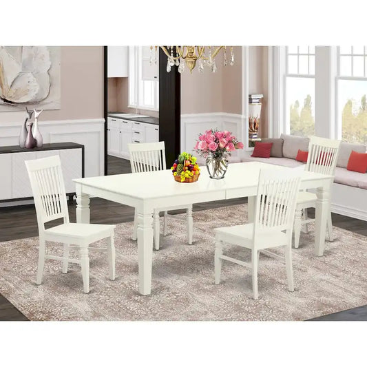 East West Furniture Dining Table Se- A Rectangle Dining Room Table and Wood Seat Chairs, Linen White (Pieces Options)