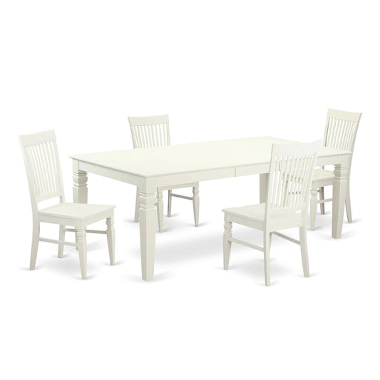 East West Furniture Dining Table Se- A Rectangle Dining Room Table and Wood Seat Chairs, Linen White (Pieces Options)