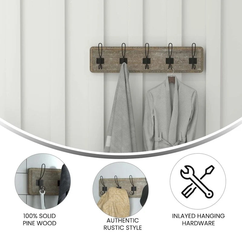 Wall Mounted Storage Rack with Upper Shelf and Storage Hooks