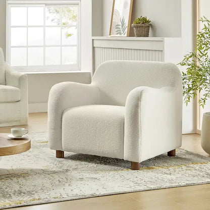 Wayne 35 Wide Boucle Upholstered Teddy Accent Chair with Solid Wood Legs by HULALA HOME