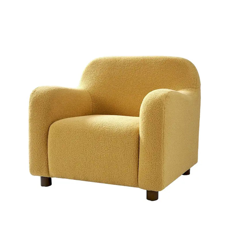 Wayne 35 Wide Boucle Upholstered Teddy Accent Chair with Solid Wood Legs by HULALA HOME