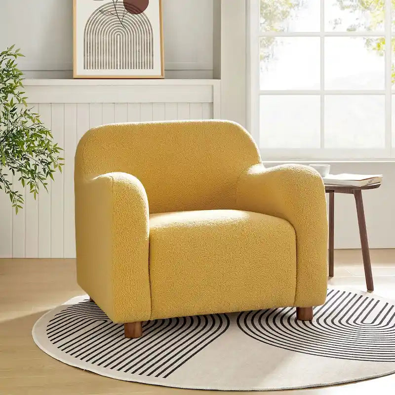 Wayne 35 Wide Boucle Upholstered Teddy Accent Chair with Solid Wood Legs by HULALA HOME
