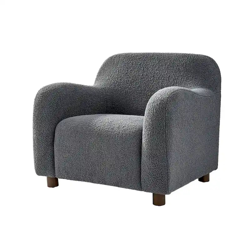 Wayne 35 Wide Boucle Upholstered Teddy Accent Chair with Solid Wood Legs by HULALA HOME