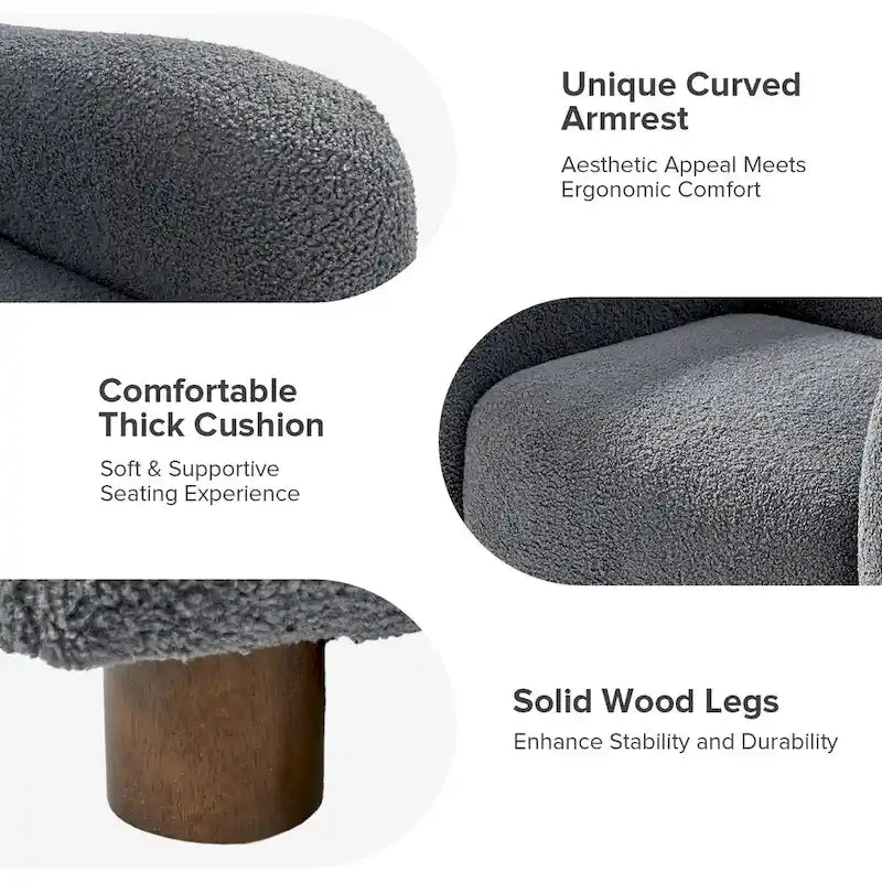 Wayne 35 Wide Boucle Upholstered Teddy Accent Chair with Solid Wood Legs by HULALA HOME