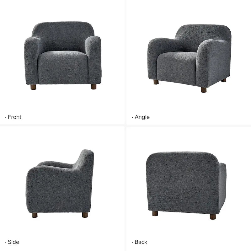 Wayne 35 Wide Boucle Upholstered Teddy Accent Chair with Solid Wood Legs by HULALA HOME