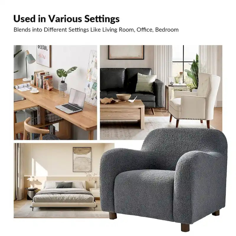 Wayne 35 Wide Boucle Upholstered Teddy Accent Chair with Solid Wood Legs by HULALA HOME