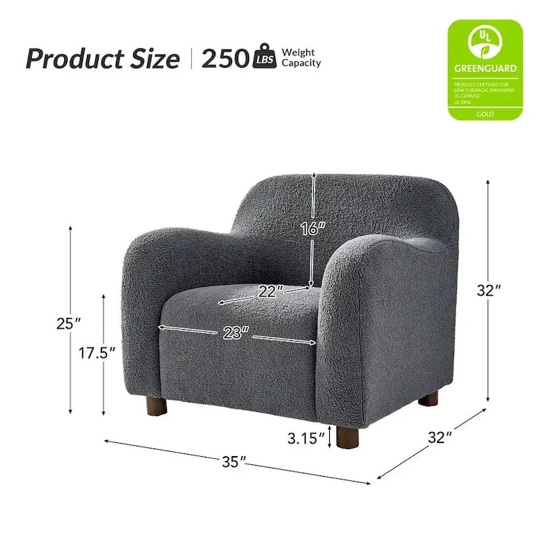 Wayne 35 Wide Boucle Upholstered Teddy Accent Chair with Solid Wood Legs by HULALA HOME