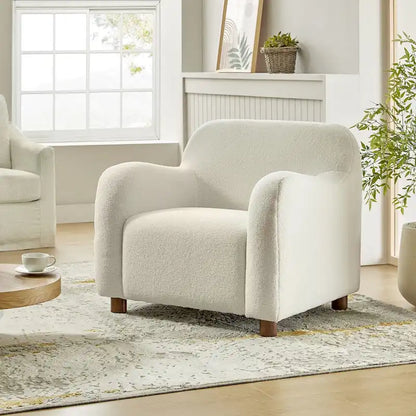 Wayne 35 Wide Boucle Upholstered Teddy Accent Chair with Solid Wood Legs by HULALA HOME