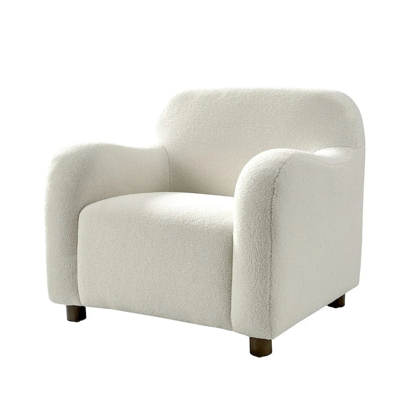 Wayne 35 Wide Boucle Upholstered Teddy Accent Chair with Solid Wood Legs by HULALA HOME