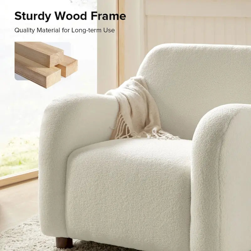 Wayne 35 Wide Boucle Upholstered Teddy Accent Chair with Solid Wood Legs by HULALA HOME