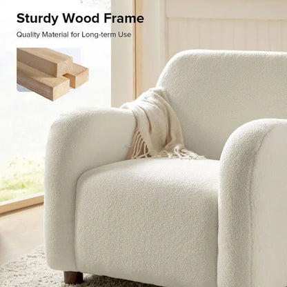 Wayne 35 Wide Boucle Upholstered Teddy Accent Chair with Solid Wood Legs by HULALA HOME