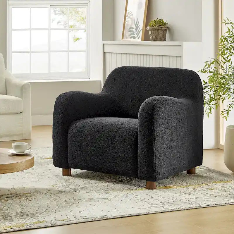Wayne 35 Wide Boucle Upholstered Teddy Accent Chair with Solid Wood Legs by HULALA HOME