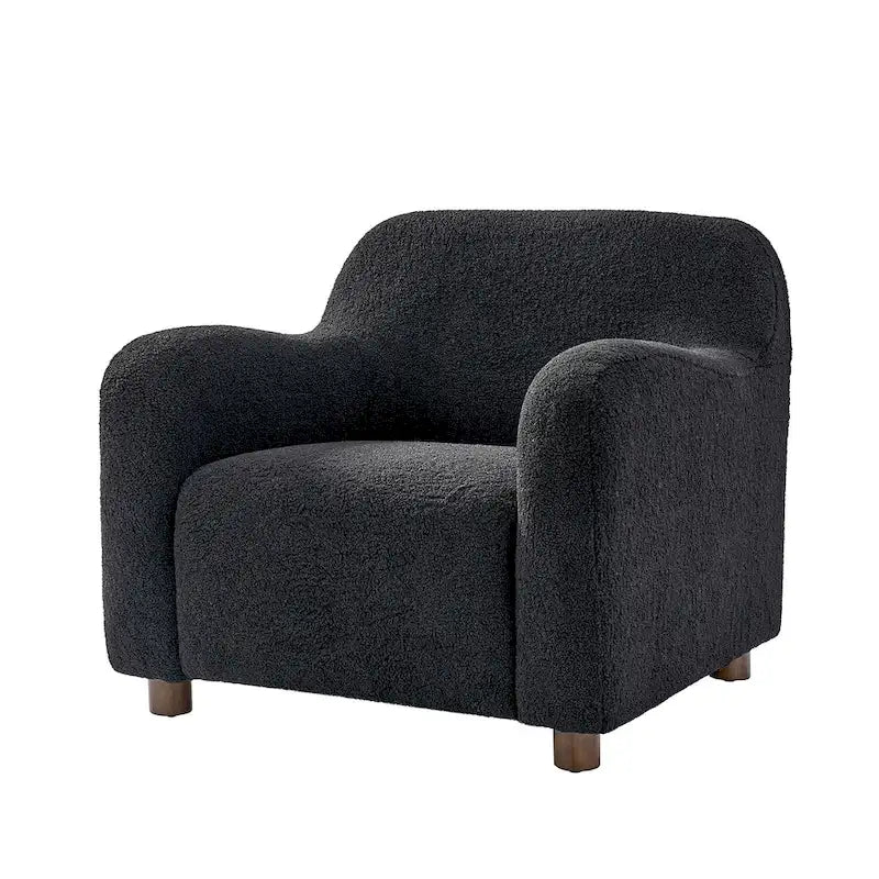 Wayne 35 Wide Boucle Upholstered Teddy Accent Chair with Solid Wood Legs by HULALA HOME