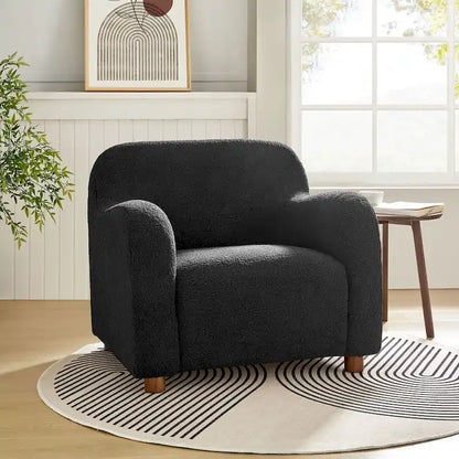 Wayne 35 Wide Boucle Upholstered Teddy Accent Chair with Solid Wood Legs by HULALA HOME