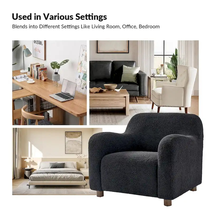 Wayne 35 Wide Boucle Upholstered Teddy Accent Chair with Solid Wood Legs by HULALA HOME