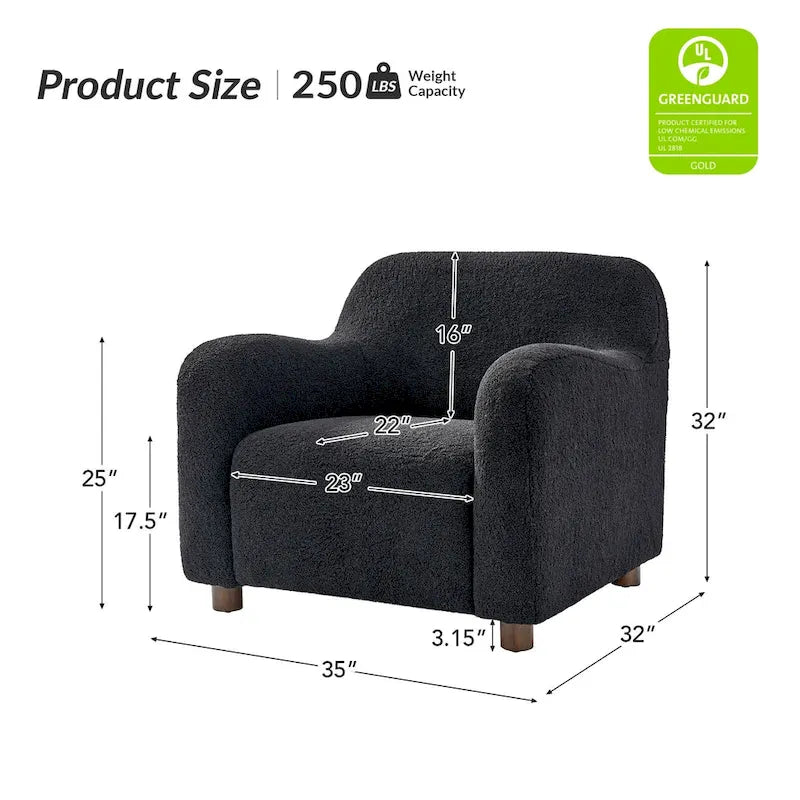 Wayne 35 Wide Boucle Upholstered Teddy Accent Chair with Solid Wood Legs by HULALA HOME