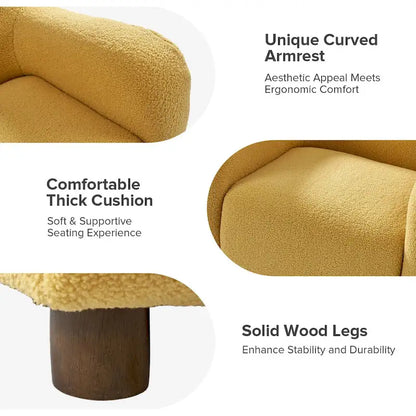 Wayne 35 Wide Boucle Upholstered Teddy Accent Chair with Solid Wood Legs by HULALA HOME