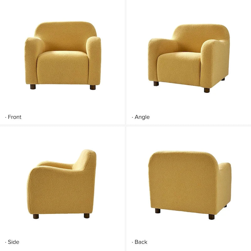 Wayne 35 Wide Boucle Upholstered Teddy Accent Chair with Solid Wood Legs by HULALA HOME