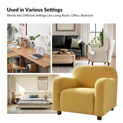 Wayne 35 Wide Boucle Upholstered Teddy Accent Chair with Solid Wood Legs by HULALA HOME