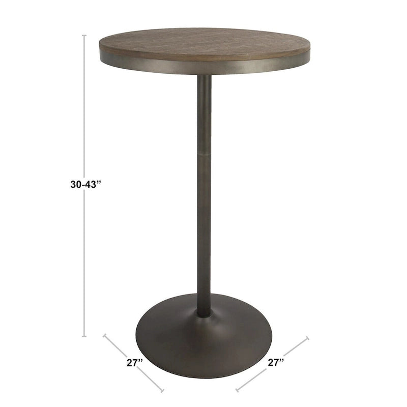 43 Natural Brown Black Metal Round Dakota Industrial Adjustable Bar / Dinette Table