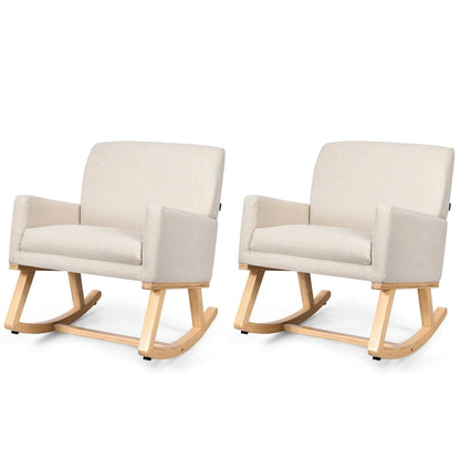 Gymax Set of 2 Mid Century Fabric Lounge Chair Upholstered Accent