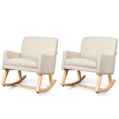 Gymax Set of 2 Mid Century Fabric Lounge Chair Upholstered Accent