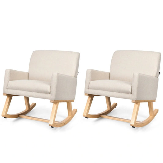 Gymax Set of 2 Mid Century Fabric Lounge Chair Upholstered Accent