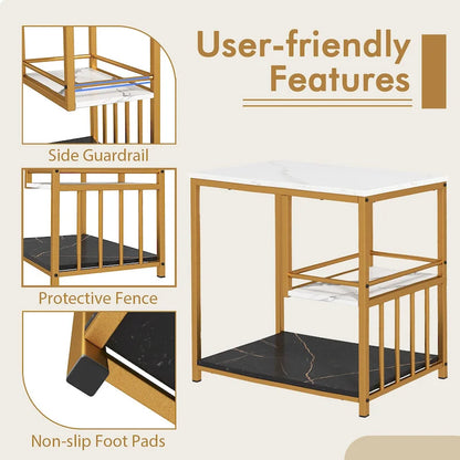 Gymax End Table 3-Tier Faux Marble Side Table w/ Storage Shelves