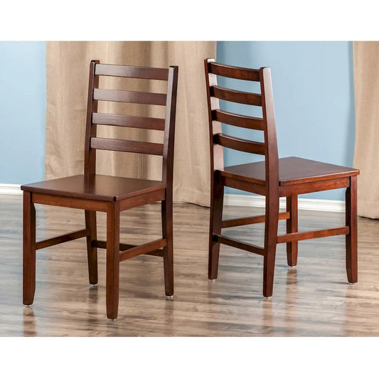 2-Pc Ladder-back Chair Set, Walnut - 16.54 x 18.63 x 34.65 inches