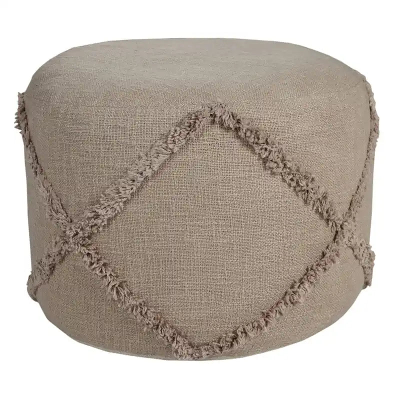 18 Brown Solid Texture Diamond Round Pouf Ottoman