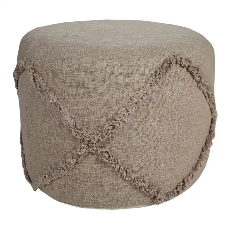 18 Brown Solid Texture Diamond Round Pouf Ottoman