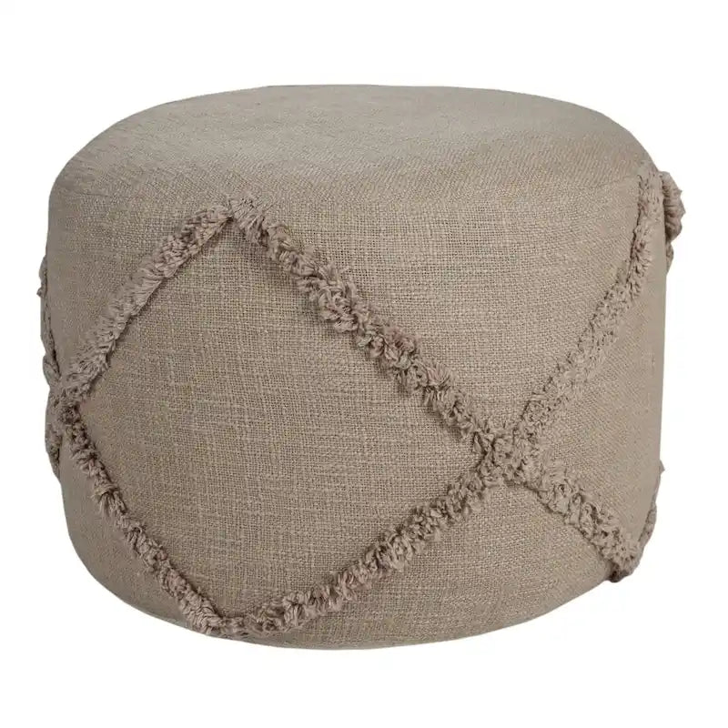 18 Brown Solid Texture Diamond Round Pouf Ottoman