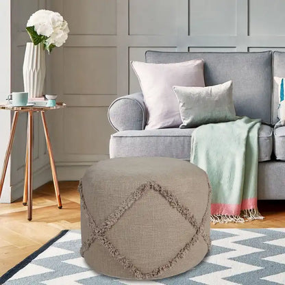 18 Brown Solid Texture Diamond Round Pouf Ottoman